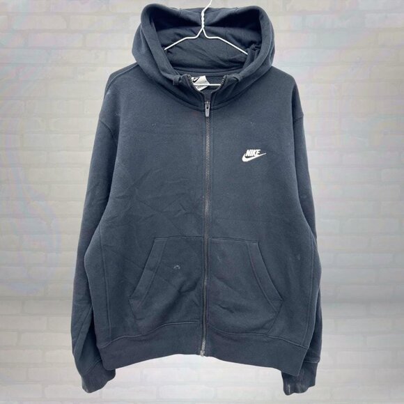 Nike Black Zip Hoodie, Classic Swoosh Sweatshirt, Size Medium - Picture 1 of 4